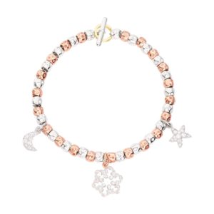 BRACCIALE GRANELLI CON FIOCCO DI NEVE, STELLA E LUNA