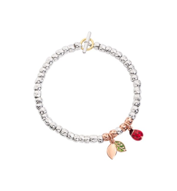 BRACCIALE GRANELLI CON COCCINELLA E FOGLIA