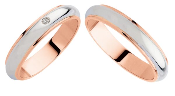 anello oro bianco, oro rosa e diamanti