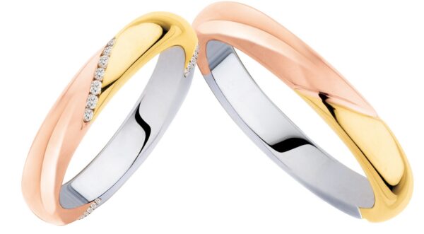anello oro bianco, oro giallo e oro rosa