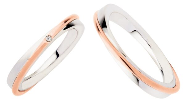 anello oro bianco, oro rosa e diamanti