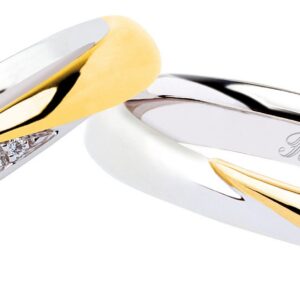 anello oro bianco, oro giallo e diamanti