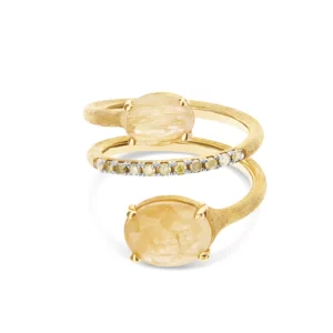 ANELLO CONTRARIÈ "IPANEMA" IN ORO, QUARZO RUTILATO GIALLO E DETTAGLI DI DIAMANTI