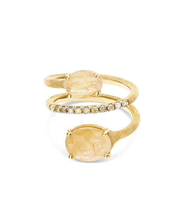 ANELLO CONTRARIÈ "IPANEMA" IN ORO, QUARZO RUTILATO GIALLO E DETTAGLI DI DIAMANTI