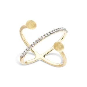 ANELLO AD INCROCIO "DANCING ÉLITE" CON BOULES INCISE A MANO IN ORO E DIAMANTI (PICCOLO)