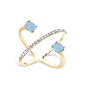 ANELLO AD INCROCIO "DANCING AZURE" IN ORO, DIAMANTI E ACQUAMARINA