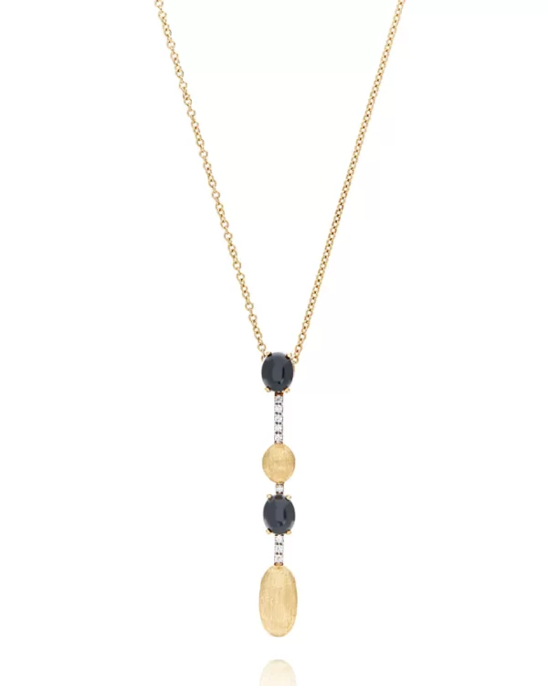 COLLANA "DANCING MYSTERY BLACK" PENDENTE IN ORO, DIAMANTI E ONICE NERO (LUNGA)