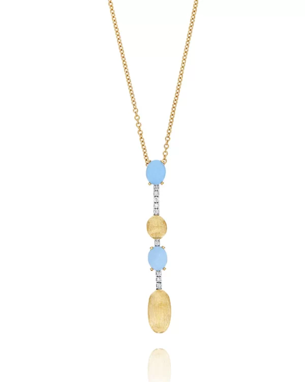 COLLANA "DANCING AZURE" PENDENTE CON CIONDOLO IN ORO, BARRETTE DI DIAMANTI E ACQUAMARINA (LUNGA)