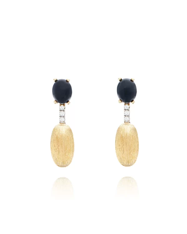 ORECCHINI "DANCING MYSTERY BLACK" PENDENTI IN ORO, DIAMANTI E ONICE NERO (CORTI)