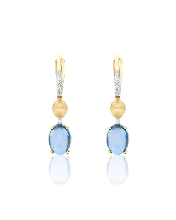 ORECCHINI A MONACHELLA "DANCING AZURE" CON BOULES IN ORO, DIAMANTI E TOPAZIO LONDON BLU (PICCOLI)