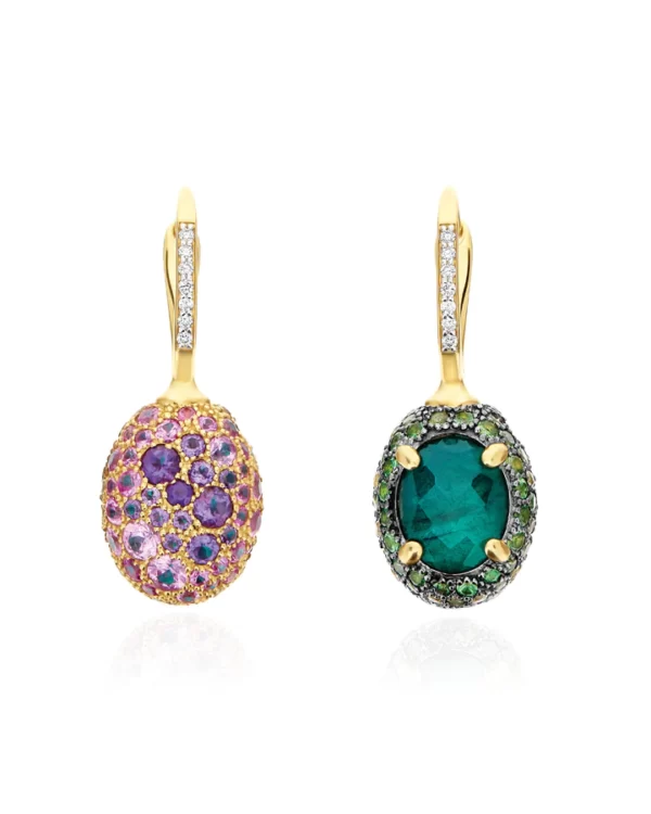 ORECCHINI CILIEGINE "DANCING REVERSE" DOUBLE FACE IN ORO, DIAMANTI, TSAVORITE, AMETISTA, LABRADORITE VERDE E CRISTALLO DI ROCCA (MEDI)