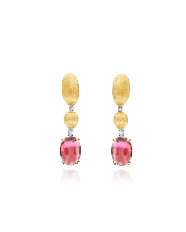 ORECCHINI "DANCING TOURMALINES" CON BOULES PENDENTI IN ORO, DIAMANTI E TORMALINA ROSA (CORTI)
