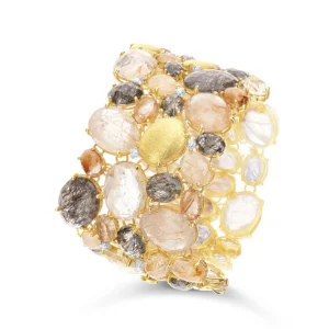 BRACCIALE "IPANEMA" A FASCIA IN ORO, QUARZO RUTILATO E DIAMANTI