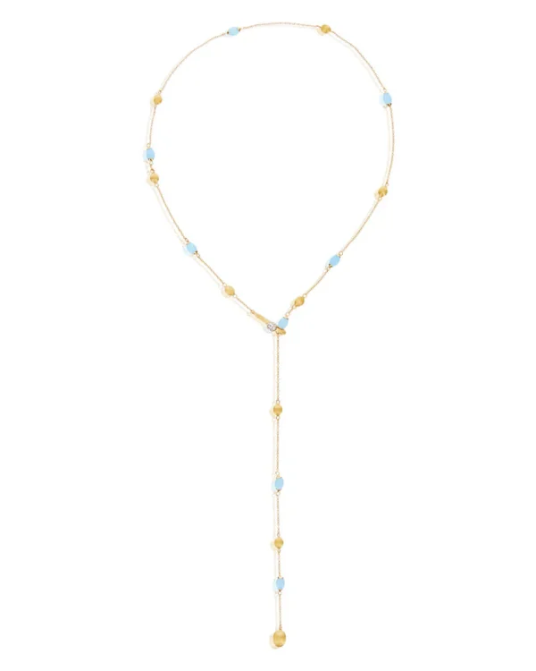 COLLANA LARIAT "SOFFIO" IN ORO, DIAMANTI E ACQUAMARINA